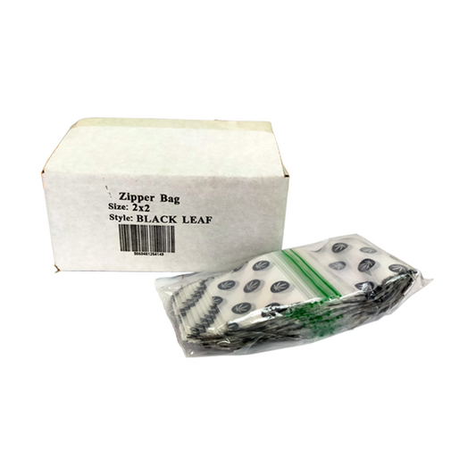 1000 Zipper Branded 2 x 2  Black Leaf Bags