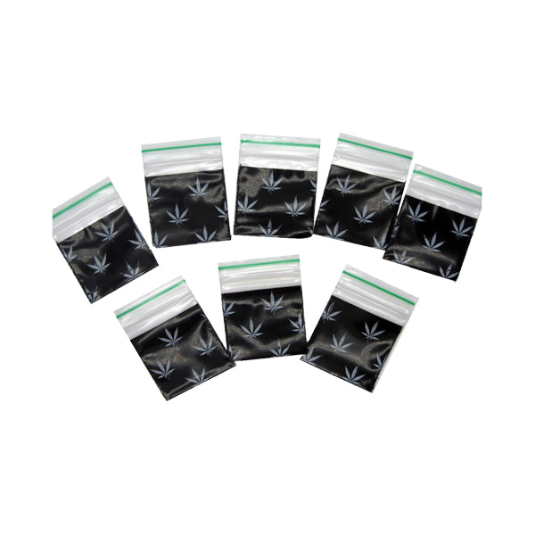 1000 Zipper Branded 30mm x 30mm Black Leaf Bags