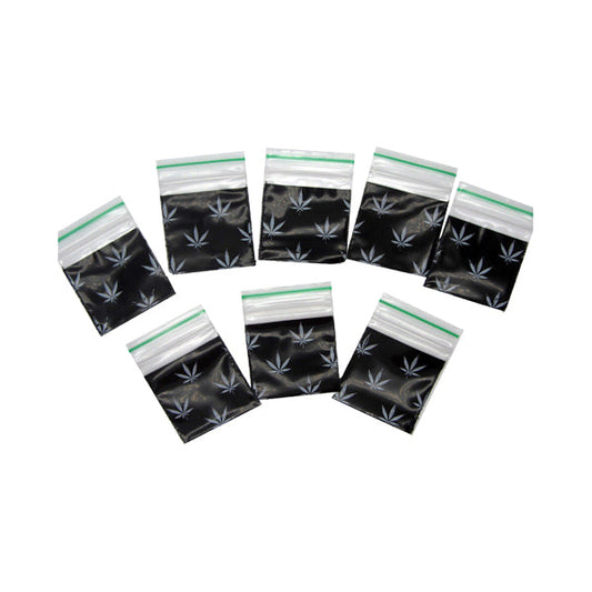 1000 Zipper Branded 30mm x 30mm Black Leaf Bags