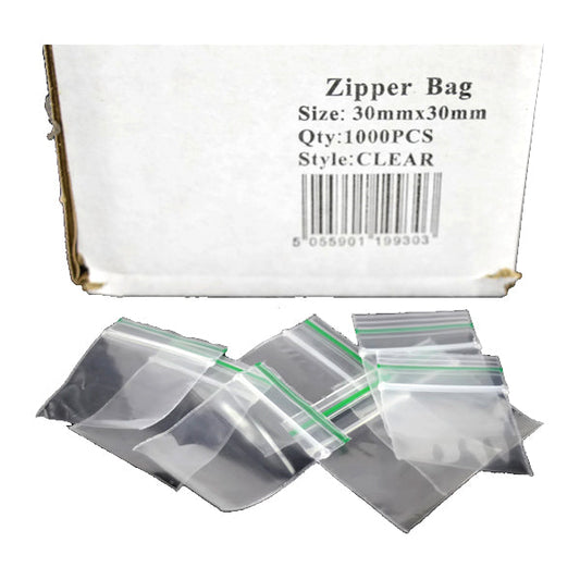 1000 Zipper Branded 30mm x 30mm Clear Bags
