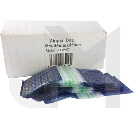 1000 x Zipper Branded 45mm x 45mm Crown Bags